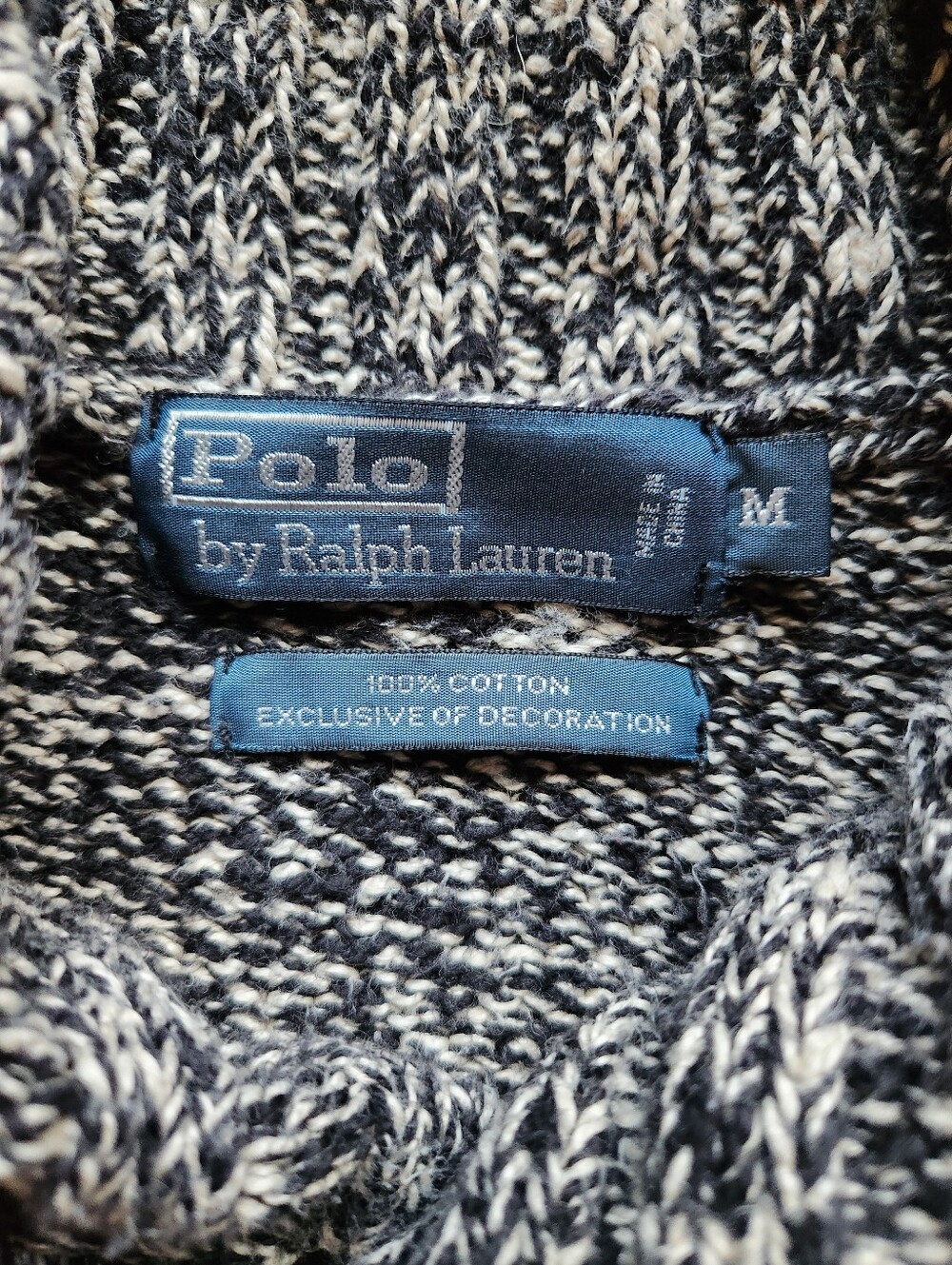 Polo Ralph Lauren Shawl Collar Sweater Medium Black White Knit Single Button - Picture 2 of 12